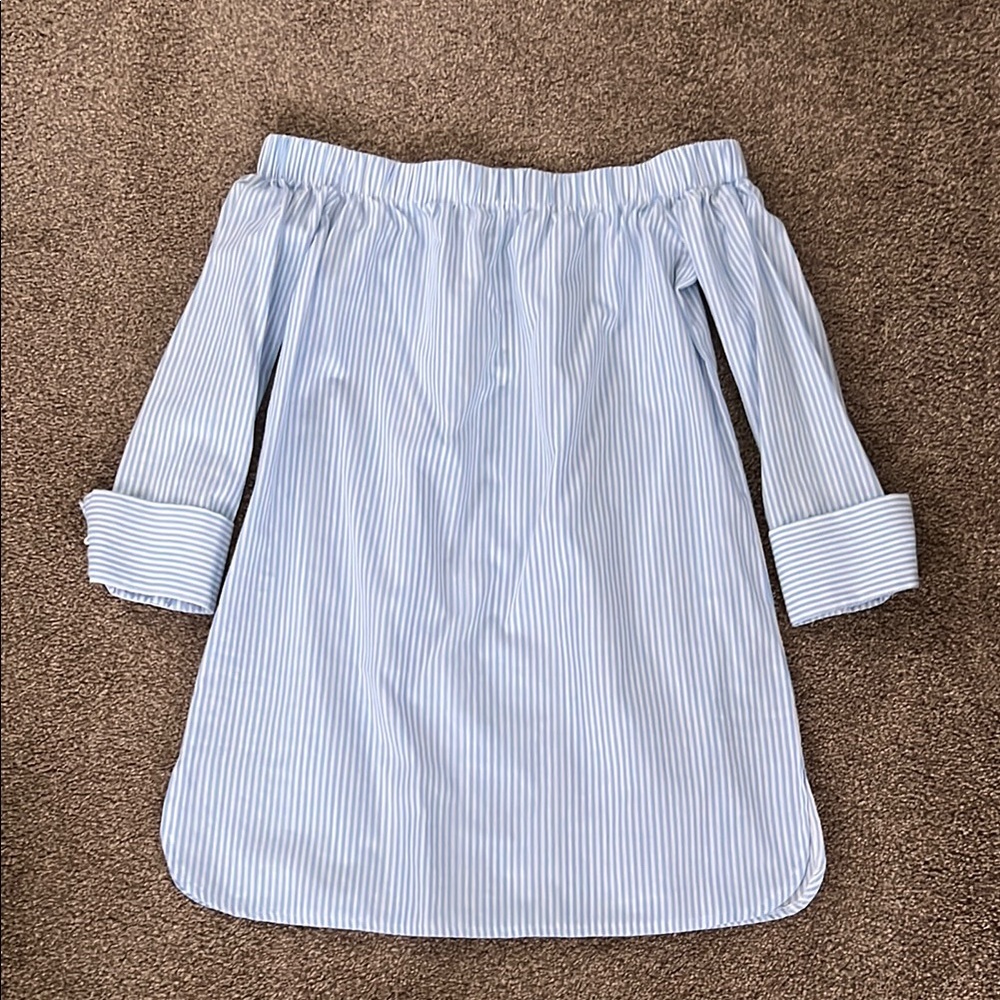 Blue Striped Off-Shoulder Dress